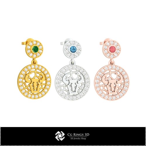Boucles d'oreilles enfants Taureau 3D, bijoux DAO 3D, DAO boucles d'oreilles 3D, boucles d'oreilles diamant 3D, boucles