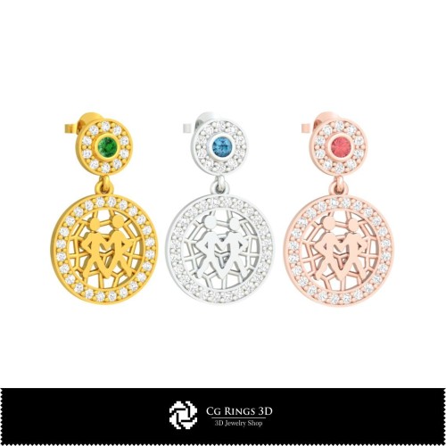 Orecchini 3D Gemelli Zodiaco per Bambini, Gioielli CAD 3D, Orecchini CAD 3D, Orecchini 3D con Diamante, Orecchini Pendenti 3D,