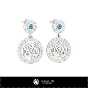 Orecchini per Bambini Bilancia 3D Zodiac, Gioielleria CAD 3D, Orecchini CAD 3D, Orecchini Diamante 3D, Orecchini Pendenti 3D, 2