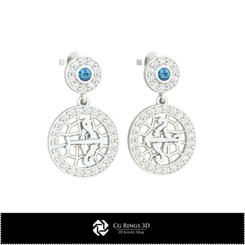 Orecchini per bambini Sagittario 3D casa, Gioielli CAD 3D, Orecchini CAD 3D, Orecchini a diamante 3D, Orecchini pendenti 3D,