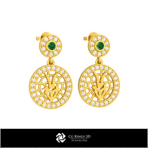 Pendientes infantiles 3D Signo Capricornio para el hogar, Joyería CAD 3D, Pendientes CAD 3D, Pendientes con diamantes 3D,