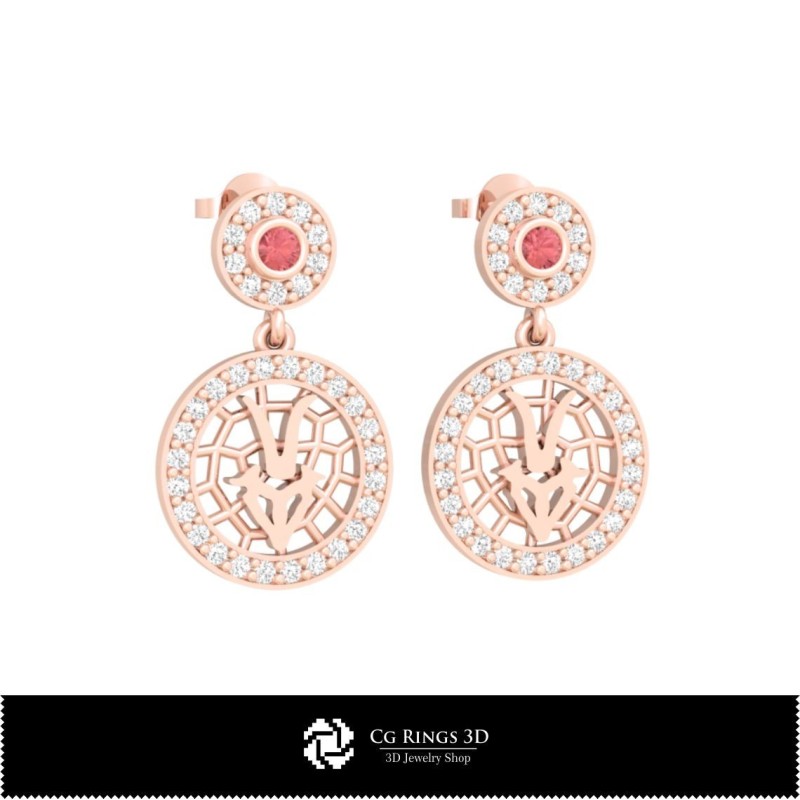 Orecchini per Bambini Capricorno 3D, Gioielleria CAD 3D, Orecchini CAD 3D, Orecchini con Diamante 3D, Orecchini Pendenti 3D,