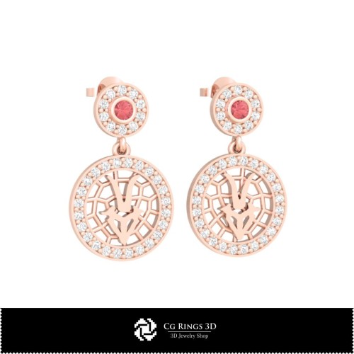 Pendientes infantiles 3D Signo Capricornio para el hogar, Joyería CAD 3D, Pendientes CAD 3D, Pendientes con diamantes 3D,
