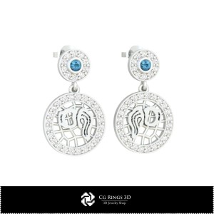 3D Wassermann-Zeichen Ohrringe für Kinder, Schmuck 3D CAD, Ohrringe 3D CAD, 3D Diamantohrringe, 3D Tropfenohrringe, 3D Kinder 2