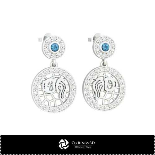 Cercei copii 3D Zodiac Vărsător pentru acasă, bijuterii 3D CAD, cercei 3D CAD, cercei cu diamant 3D, cercei drop 3D, 3D pentru
