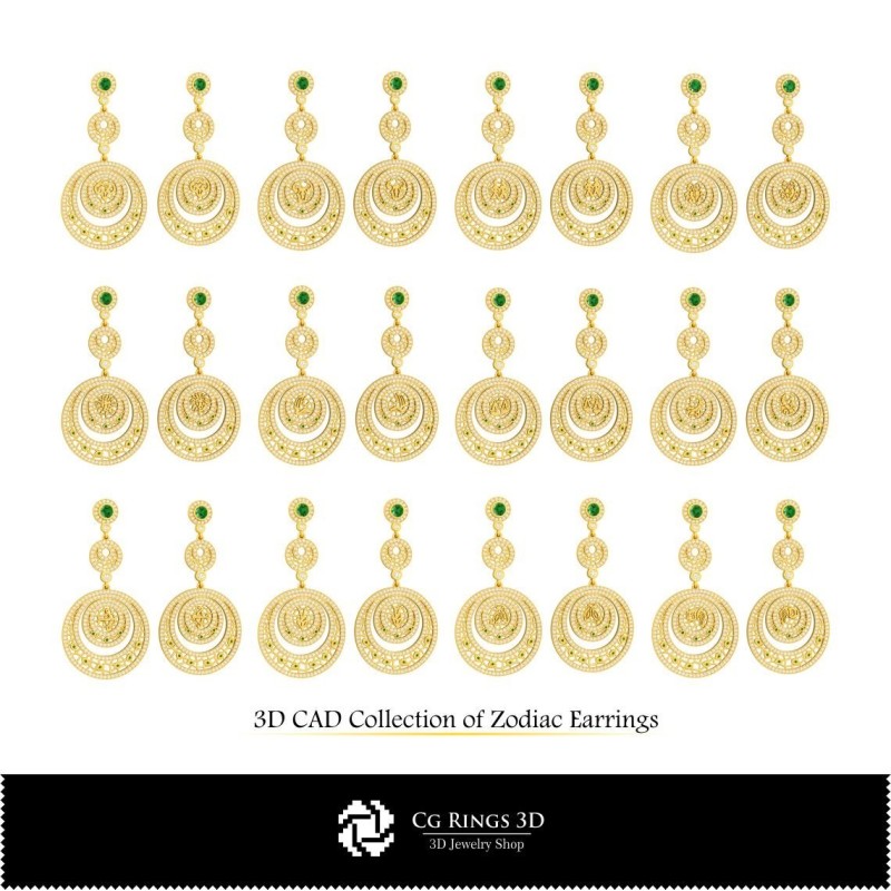 3D-Kollektion von Sternzeichen-Ohrringen Zuhause, Schmuck 3D-CAD, Schmuckkollektionen 3D-CAD
