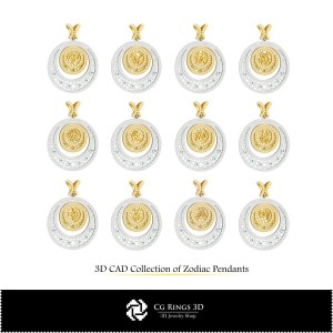 Colecție 3D de pandantive zodiacale pentru casă, Bijuterii 3D CAD, Colecții de bijuterii 3D CAD