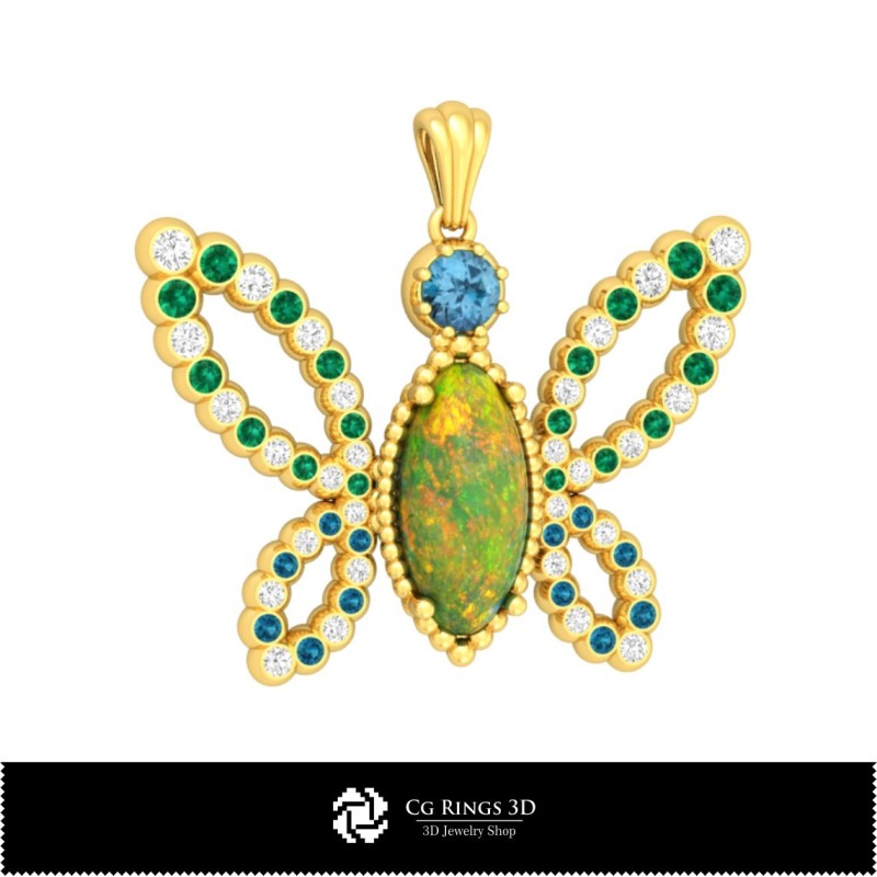 Pandantiv fluture 3D cu opal pentru casă, bijuterii CAD 3D, pandantive CAD 3D, pandantive cu diamante 3D, pandantive cu opal 3D