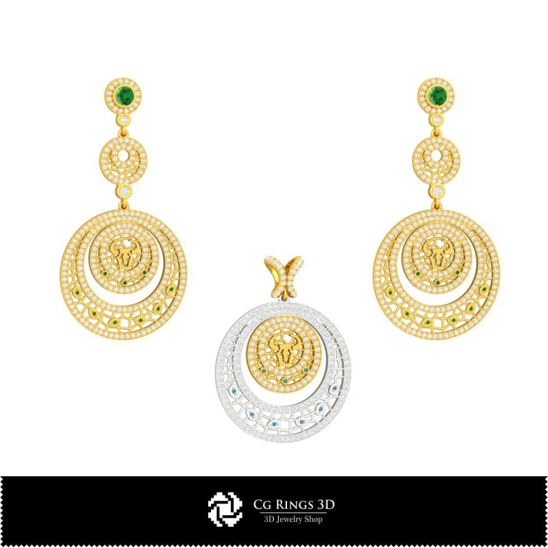 Set bijuterii 3D cu semnul zodiacal Taur, CAD bijuterii 3D, Seturi bijuterii CAD 3D