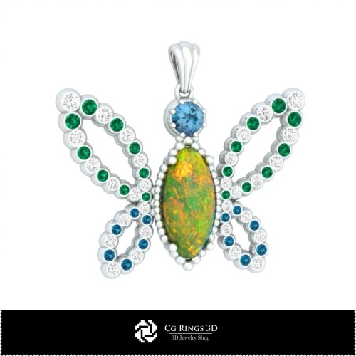 3D-Schmetterlingsanhänger mit Opal Home, Schmuck 3D-CAD, Anhänger 3D-CAD, 3D-Diamantanhänger, 3D-Opalanhänger