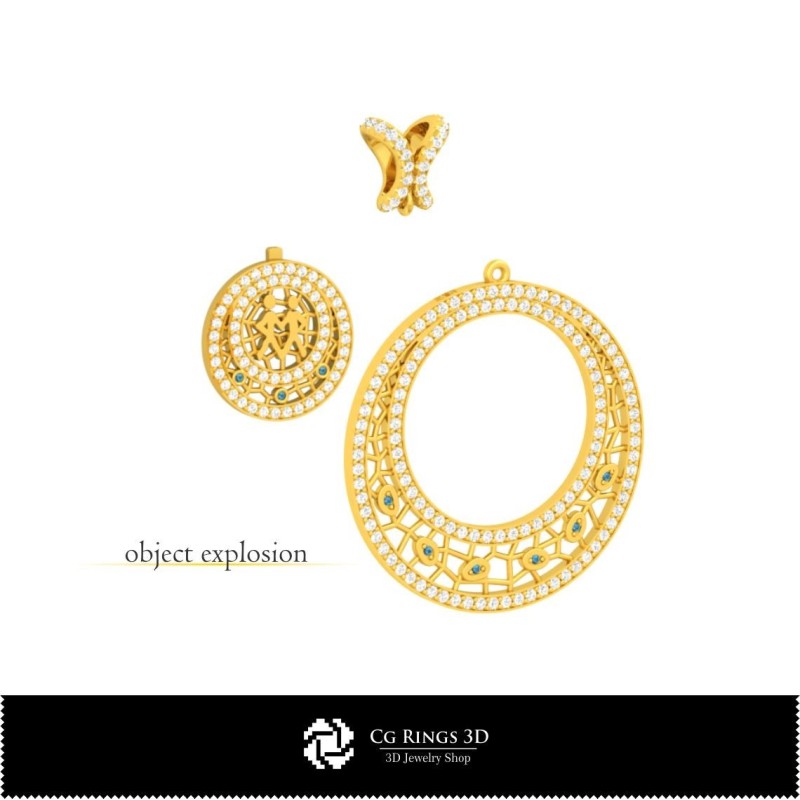 3D Jewelry Set With Gemini Zodiac Home, Jewelry 3D CAD, Jewelry Sets 3D CAD 