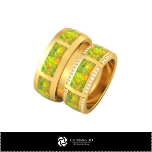 Inel de nuntă 3D cu opal, bijuterii CAD 3D, inele CAD 3D, verighete CAD 3D