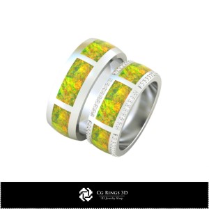 Anillo de boda 3D con ópalo, CAD 3D de joyería, CAD 3D de anillos, CAD 3D de alianzas de boda 2