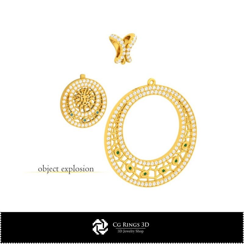 Conjunto de joyería 3D con hogar del zodiaco Leo, CAD de joyería 3D, conjuntos de joyería CAD 3D