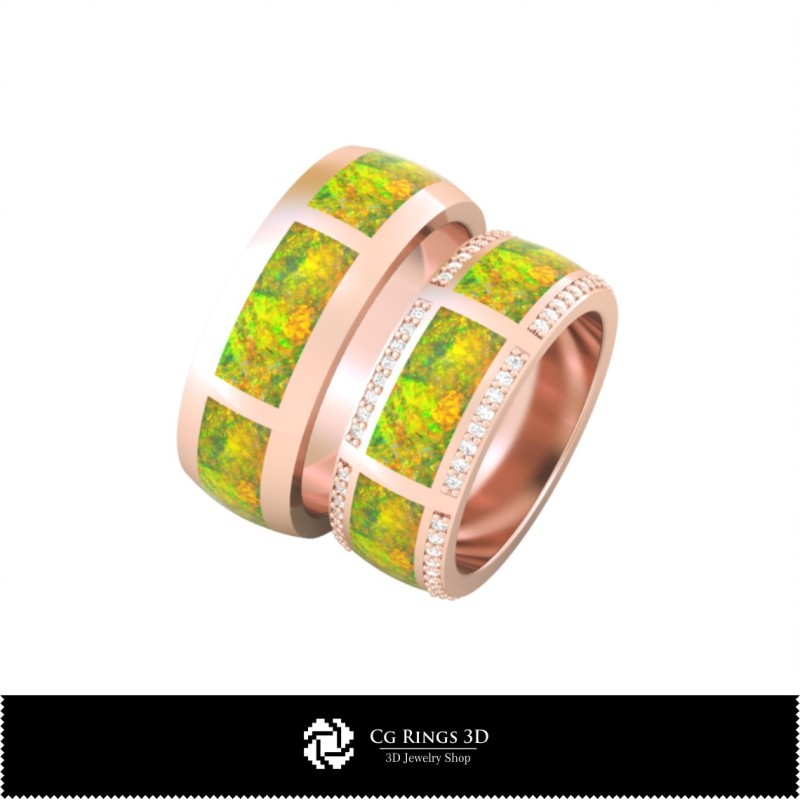 Anillo de boda 3D con ópalo, CAD 3D de joyería, CAD 3D de anillos, CAD 3D de alianzas de boda