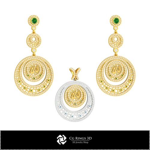 Ensemble de bijoux 3D avec signe du zodiaque Balance, CAD joaillerie 3D, ensembles de bijoux CAD 3D