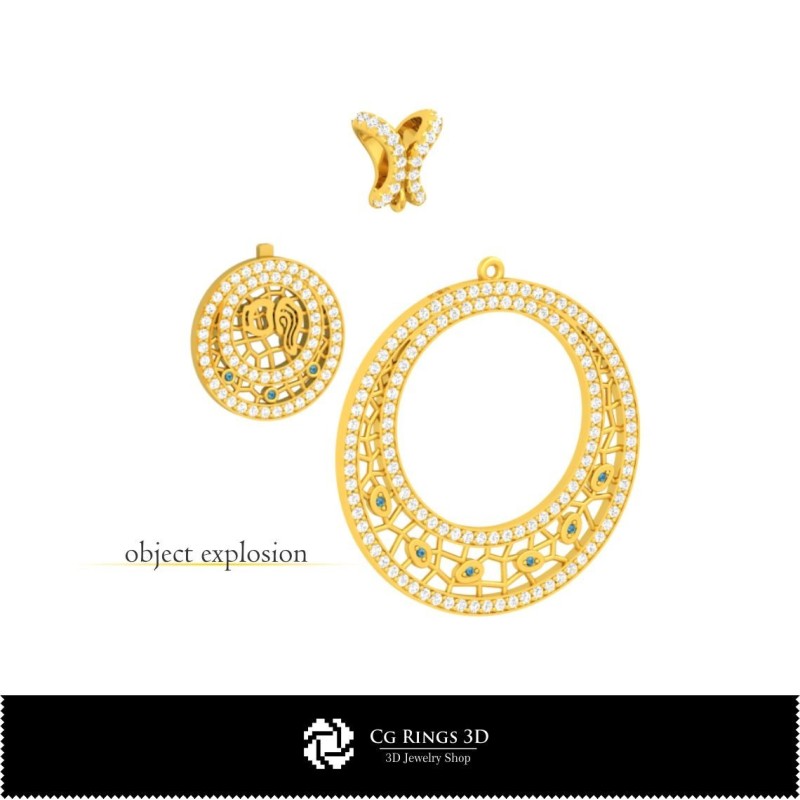 3D-Schmuckset mit Wassermann-Zeichen, 3D-Schmuck-CAD, 3D-Schmucksets-CAD