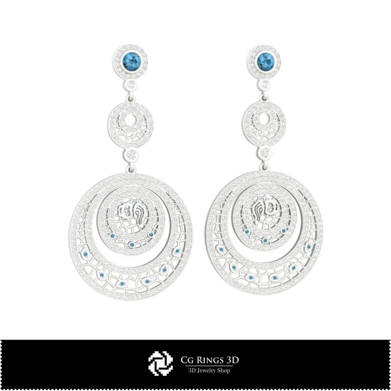 Ensemble de bijoux 3D avec signe du zodiaque Verseau, CAO joaillerie 3D, ensembles de bijoux CAO 3D