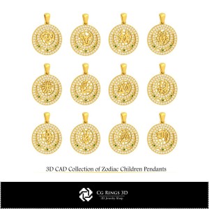 Colecție 3D de pandantive Copii Zodiacali pentru casă, bijuterii CAD 3D, colecții de bijuterii CAD 3D