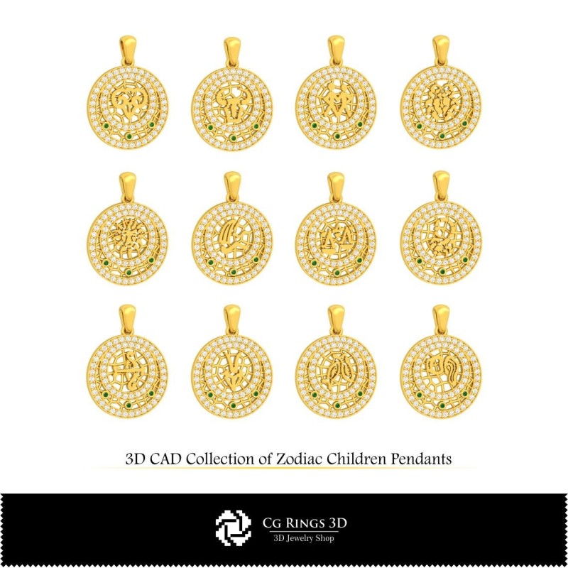 3D-Kollektion von Sternzeichen-Kinder-Anhängern Zuhause, Schmuck 3D-CAD, Schmuckkollektionen 3D-CAD