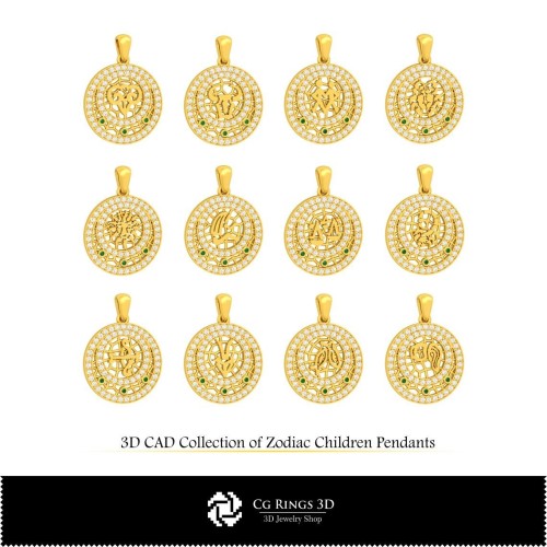 3D-Kollektion von Sternzeichen-Kinder-Anhängern Zuhause, Schmuck 3D-CAD, Schmuckkollektionen 3D-CAD