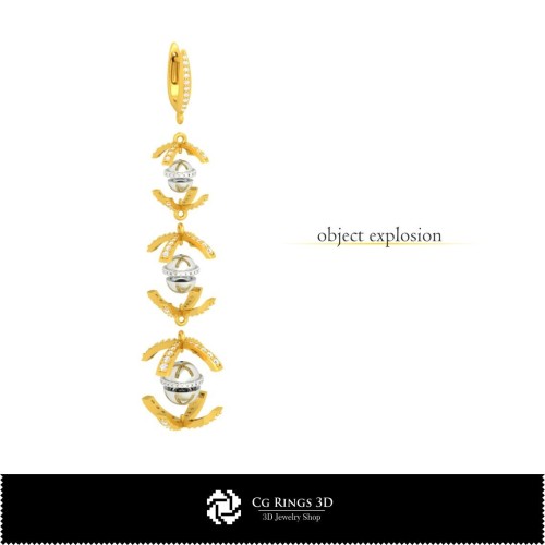 Pendientes Bola 3D para el Hogar, Joyería CAD 3D, Pendientes CAD 3D, Pendientes con Diamantes 3D, Pendientes Colgantes 3D,