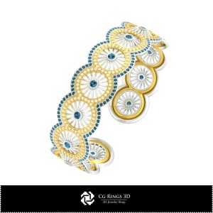 Brățară 3D cu diamante Acasă, Bijuterii CAD 3D, Brățări CAD 3D, Brățări cu diamante 3D, Brățară tip manșetă 3D 2
