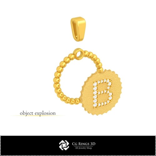 Pendentif 3D avec lettre B pour la maison, Bijoux 3D CAO, Pendentifs 3D CAO, Pendentifs lettre 3D, Pendentifs boule 3D