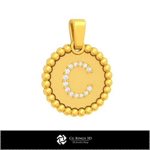3D Pendant With Letter C Home, Jewelry 3D CAD, Pendants 3D CAD , 3D Letter Pendants, 3D Ball Pendants