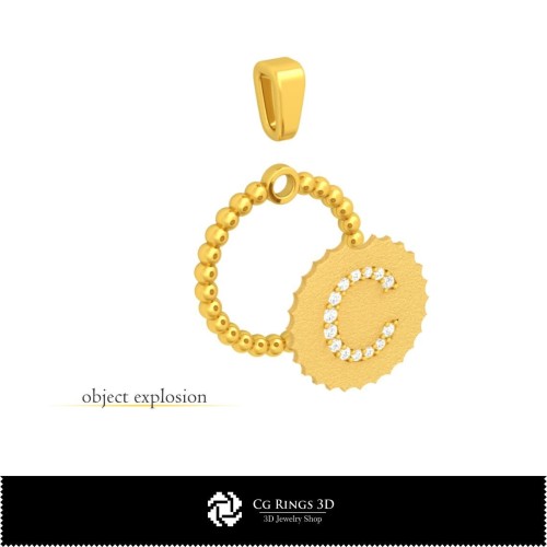 Pendentif 3D avec lettre C Maison, Bijoux CAO 3D, Pendentifs CAO 3D, Pendentifs lettre 3D, Pendentifs boule 3D