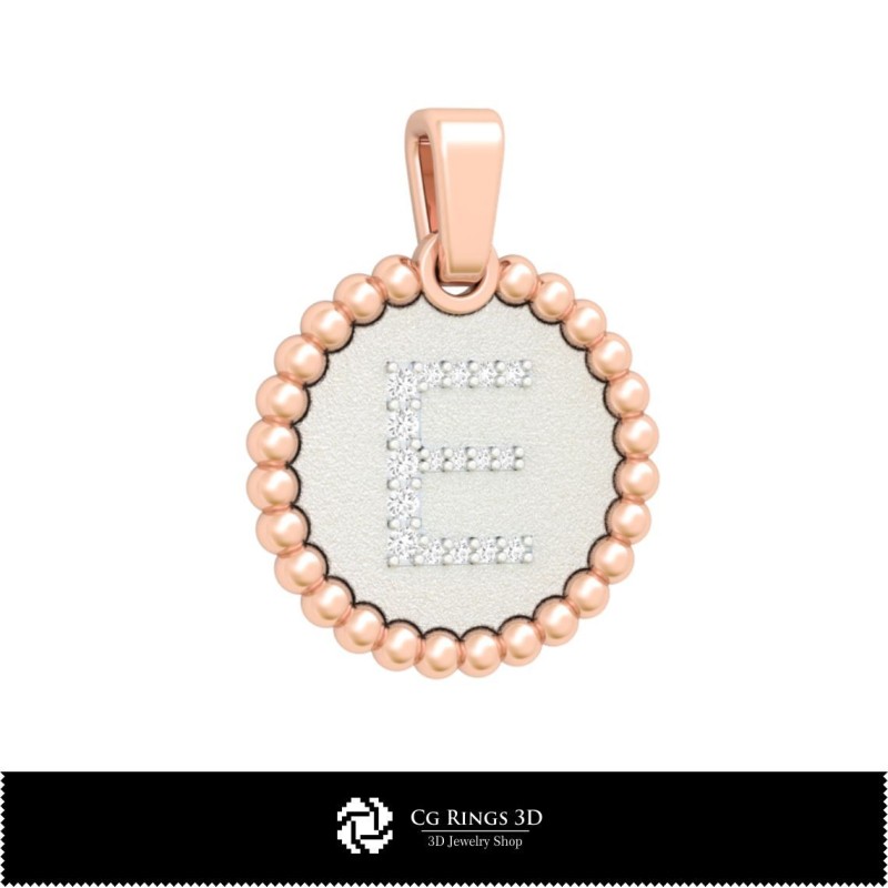Ciondolo 3D con lettera E Casa, Gioielli CAD 3D, Ciondoli CAD 3D, Ciondoli con lettere 3D, Ciondoli a sfera 3D