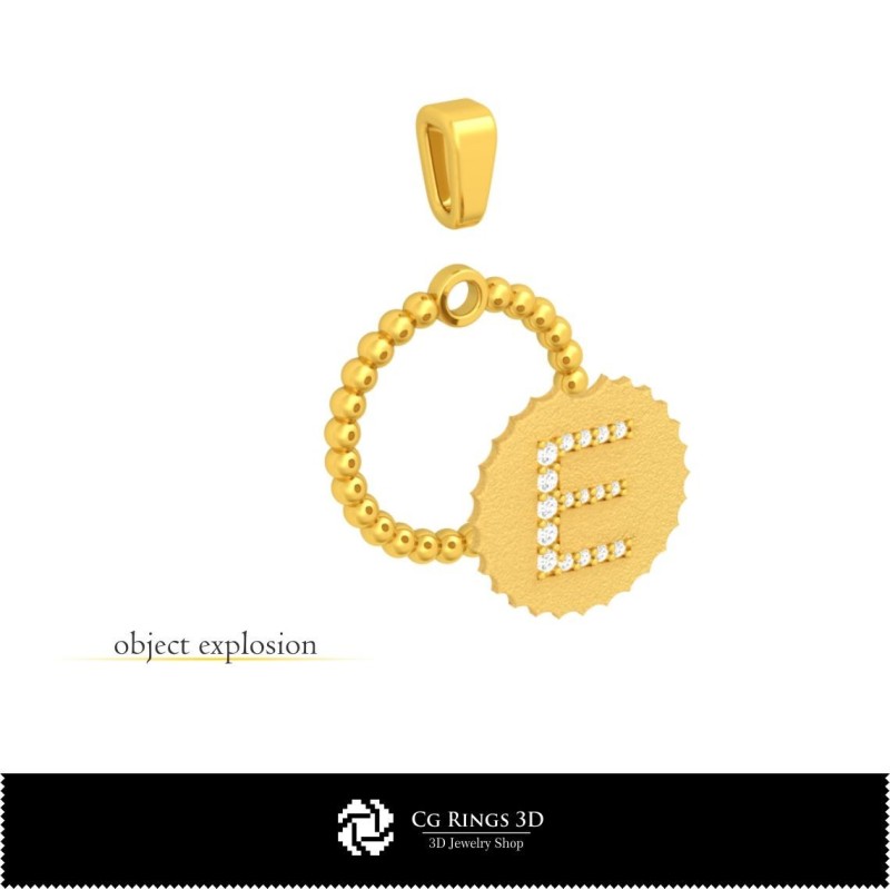 Colgante 3D con letra E para el hogar, joyería 3D CAD, colgantes 3D CAD, colgantes con letra 3D, colgantes de bola 3D