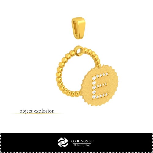 Colgante 3D con letra E para el hogar, joyería 3D CAD, colgantes 3D CAD, colgantes con letra 3D, colgantes de bola 3D
