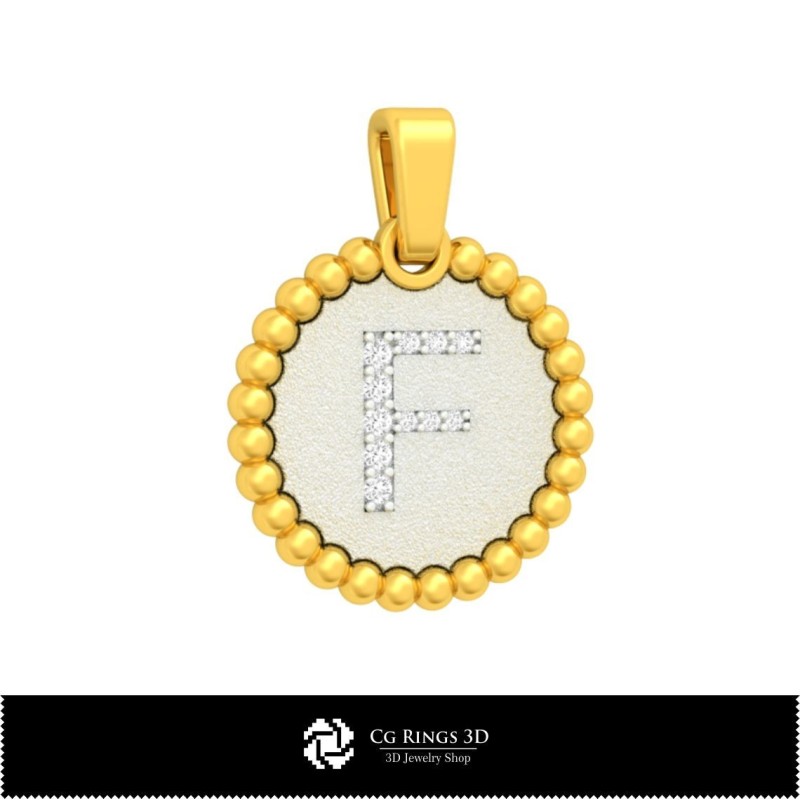 Colgante 3D con letra F para el hogar, Joyería 3D CAD, Colgantes 3D CAD, Colgantes con letras 3D, Colgantes esféricos 3D