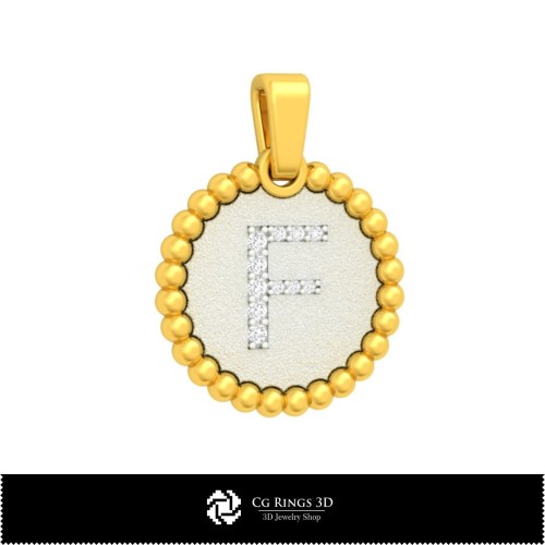 3D-Anhänger mit Buchstabe F Zuhause, Schmuck 3D-CAD, Anhänger 3D-CAD, 3D-Buchstabenanhänger, 3D-Kugelanhänger