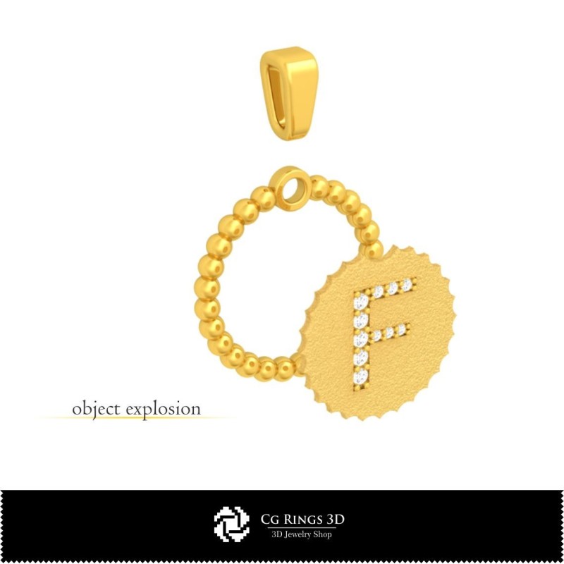3D-Anhänger mit Buchstabe F Zuhause, Schmuck 3D-CAD, Anhänger 3D-CAD, 3D-Buchstabenanhänger, 3D-Kugelanhänger