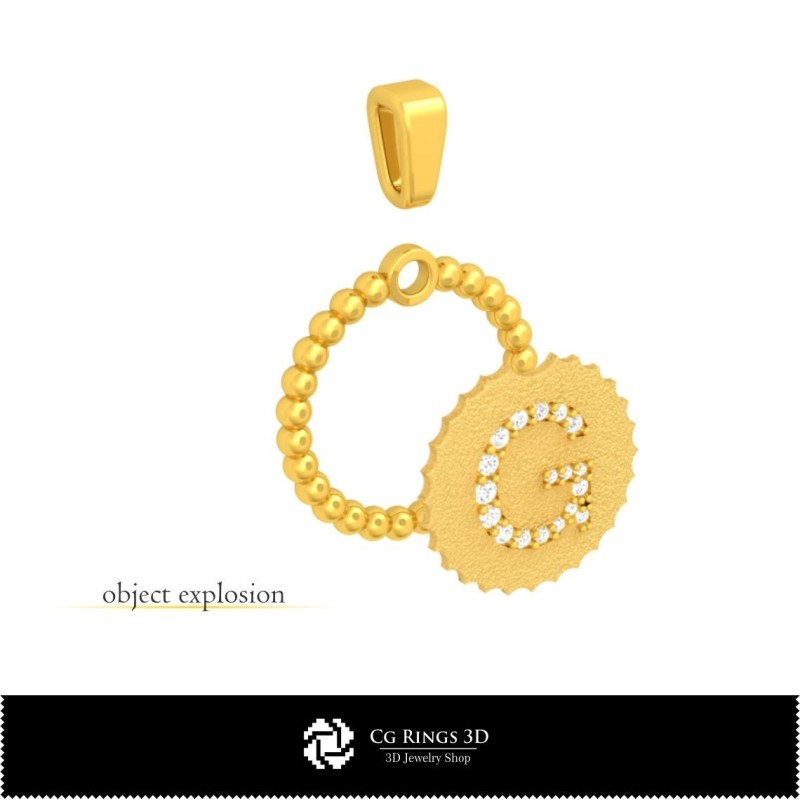 3D-Anhänger mit Buchstabe G für Zuhause, Schmuck 3D-CAD, Anhänger 3D-CAD, 3D-Buchstabenanhänger, 3D-Kugelanhänger