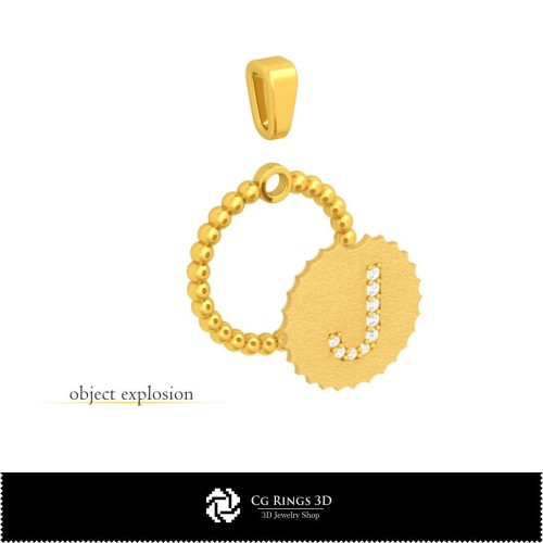 Ciondolo 3D con lettera J Casa, Gioielli CAD 3D, Ciondoli CAD 3D, Ciondoli con lettere 3D, Ciondoli a sfera 3D