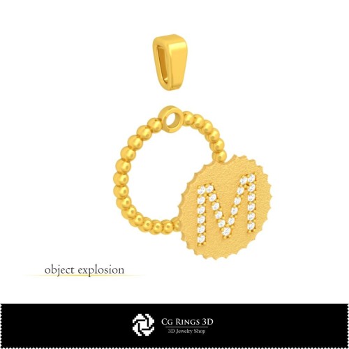 Ciondolo 3D con lettera M casa, Gioielli 3D CAD, Ciondoli 3D CAD, Ciondoli con lettere 3D, Ciondoli a sfera 3D