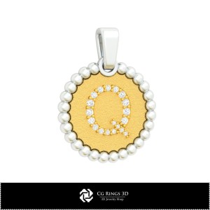 Colgante 3D con letra Q para el hogar, joyería CAD 3D, colgantes CAD 3D, colgantes con letras 3D, colgantes de bola 3D