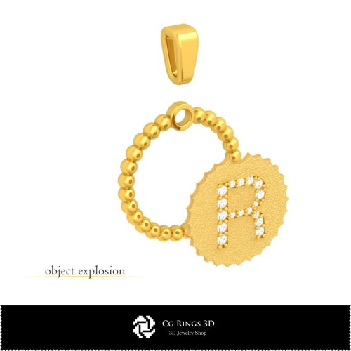 Pendentif 3D avec lettre R pour la maison, Bijoux 3D CAO, Pendentifs 3D CAO, Pendentifs lettre 3D, Pendentifs boule 3D