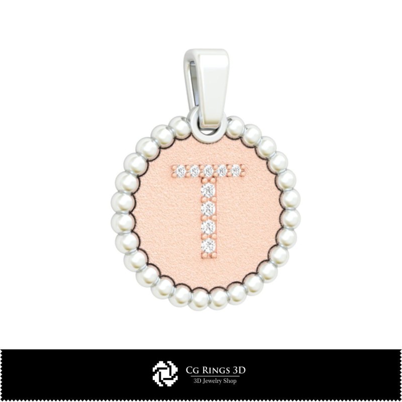 3D Pendant With Letter T Home, Jewelry 3D CAD, Pendants 3D CAD , 3D Letter Pendants, 3D Ball Pendants