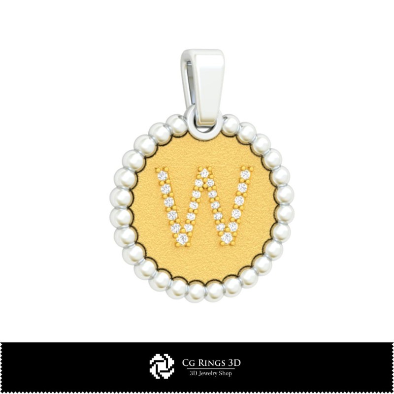 3D Pendant With Letter W Home, Jewelry 3D CAD, Pendants 3D CAD , 3D Letter Pendants, 3D Ball Pendants