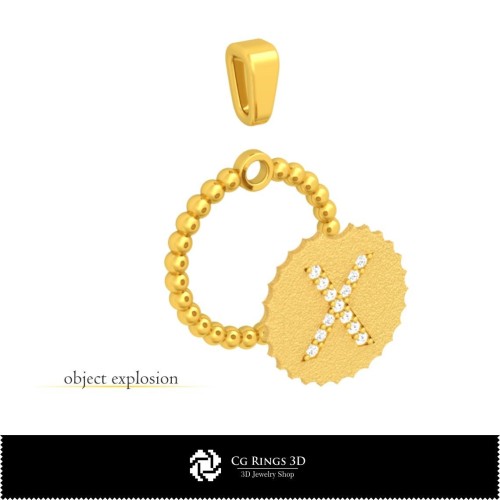 Pendentif 3D avec lettre X Maison, Bijoux CAO 3D, Pendentifs CAO 3D, Pendentifs lettre 3D, Pendentifs boule 3D