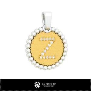 Pandantiv 3D cu Litera Z pentru Casă, Bijuterii CAD 3D, Pandantive CAD 3D, Pandantive Litere 3D, Pandantive Bile 3D