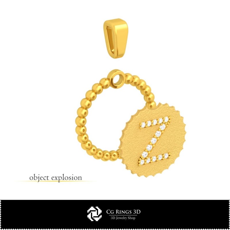 3D-Anhänger mit Buchstabe Z für Zuhause, Schmuck-3D-CAD, Anhänger-3D-CAD, 3D-Buchstaben-Anhänger, 3D-Kugel-Anhänger
