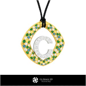 3D Pendant With Letter C Home, Jewelry 3D CAD, Pendants 3D CAD , 3D Letter Pendants