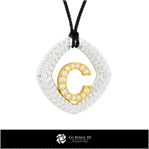 3D Pendant With Letter C Home, Jewelry 3D CAD, Pendants 3D CAD , 3D Letter Pendants