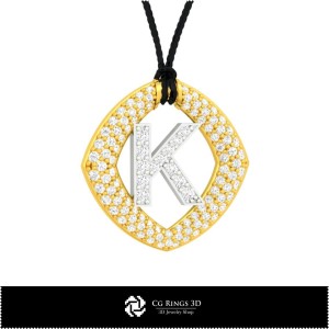 3D CAD Pendant With Letter K Home, Jewelry 3D CAD, Pendants 3D CAD , 3D Letter Pendants 2