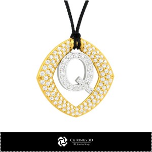 3D CAD Pendant With Letter Q Home, Jewelry 3D CAD, Pendants 3D CAD , 3D Letter Pendants 2